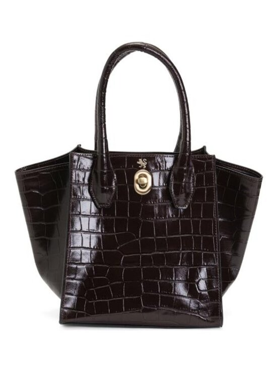 Pratesi Handbags - PRATESI Patent Leather Crocodile Structured Small Wing Gusset Tote